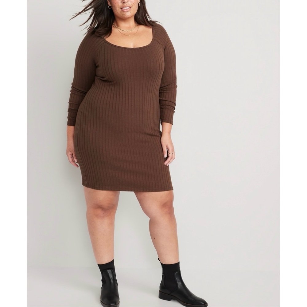 OLD NAVY Chocolate Brown Stretch Ribbed Knit Pullover Mini Dress Plus 2X
